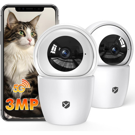 Lot de 2 2K Camera Surveillance WiFi Interieur, 360° PTZ, 5G/2,4G WiFi, Suivi Auto, Mode Privé, Vision Nocturne, Audio Bidirecti