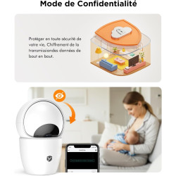 Lot de 2 2K Camera Surveillance WiFi Interieur, 360° PTZ, 5G/2,4G WiFi, Suivi Auto, Mode Privé, Vision Nocturne, Audio Bidirecti