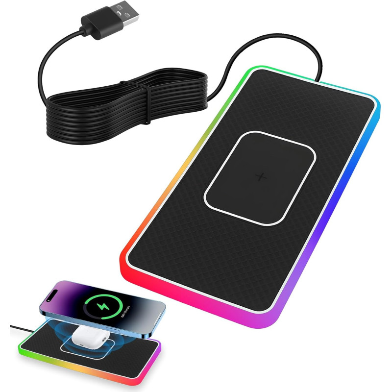 Chargeur Induction Voiture 15W, Chargeur sans Fil Voiture Rapide Antidérapant, Tapis Chargement Wireless Auto Ultra Fin Compatib