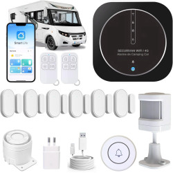 Alarme de Camping Car – WIFI/4G – Surveillance 24h/24h – Alerte sur téléphone - 2 Sirènes – Basse consommation – Adapté aux cloi
