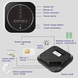 Alarme de Camping Car – WIFI/4G – Surveillance 24h/24h – Alerte sur téléphone - 2 Sirènes – Basse consommation – Adapté aux cloi