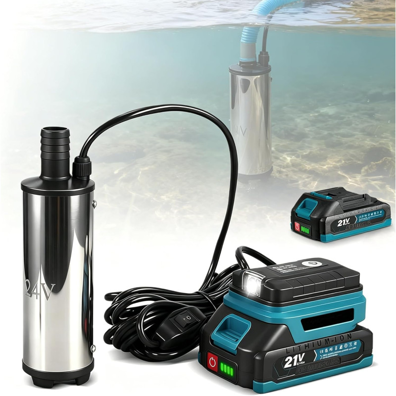 Pompe à eau sans fil, pompe à baril, pompe à eau avec batterie, pompe à eau 18 V, 80-150 l/min, 60 W, pour pompes de nettoyage, 