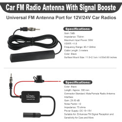 Antenne Autoradio avec Amplificateur de Signal, Antenne Voiture Universelle 12V FM/AM avec Fiche DIN, Amplificateur Signal FM po