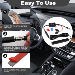 Antenne Autoradio avec Amplificateur de Signal, Antenne Voiture Universelle 12V FM/AM avec Fiche DIN, Amplificateur Signal FM po