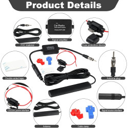 Antenne Autoradio avec Amplificateur de Signal, Antenne Voiture Universelle 12V FM/AM avec Fiche DIN, Amplificateur Signal FM po