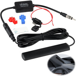 Antenne Autoradio avec Amplificateur de Signal, Antenne Voiture Universelle 12V FM/AM avec Fiche DIN, Amplificateur Signal FM po