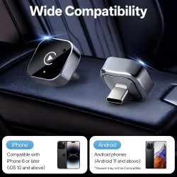 Adaptateur de voiture sans fil USB‑C CarPlay et Android - Dongle filaire vers câble - Plug & Play - Compatible avec iPhone et sm