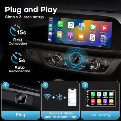 Adaptateur de voiture sans fil USB‑C CarPlay et Android - Dongle filaire vers câble - Plug & Play - Compatible avec iPhone et sm