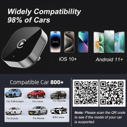 Adaptateur de voiture sans fil USB‑C CarPlay et Android - Dongle filaire vers câble - Plug & Play - Compatible avec iPhone et sm