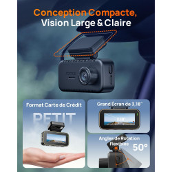 70mai Dashcam Voiture Avant et Arrière A810 Lite , 4K Dash Cam Compatible 4G LTE WiFi 6 5GHz, Vision Nocturne HDR, Mode Stationn