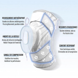 flexi pro genouillère, genouillère travail compression 360 sans sangle, chantier stabilisation gel ressort, protection genou bat