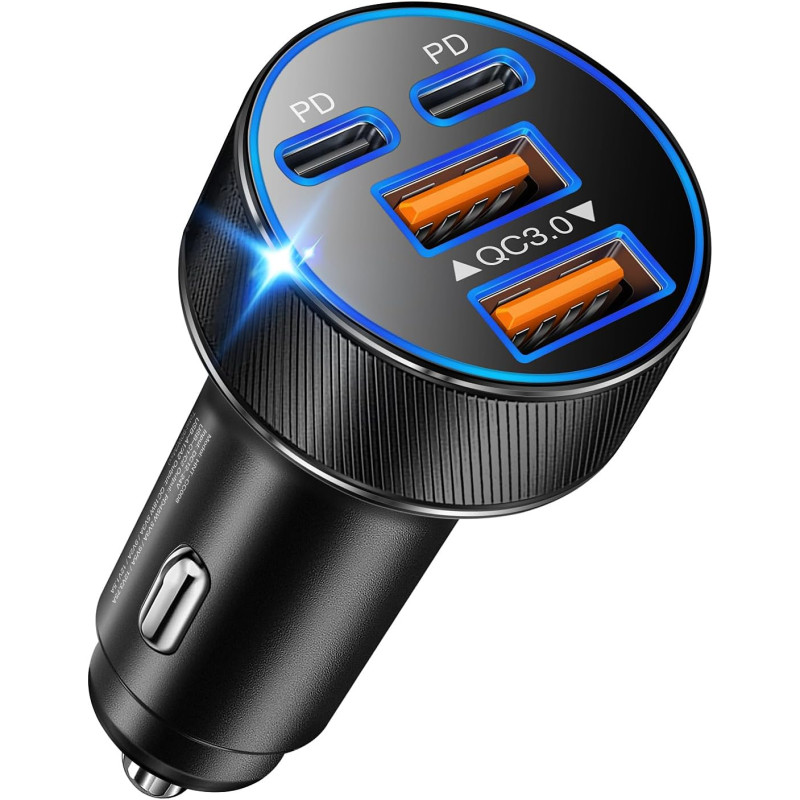 Abetcabe Allume Cigare USB C, 90W 4 en 1 USB-C Charge Rapide Chargeur Voiture PPS PD 45W, Compatible avec iPhone 17 16 15 14, Ga