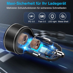 Abetcabe Allume Cigare USB C, 90W 4 en 1 USB-C Charge Rapide Chargeur Voiture PPS PD 45W, Compatible avec iPhone 17 16 15 14, Ga