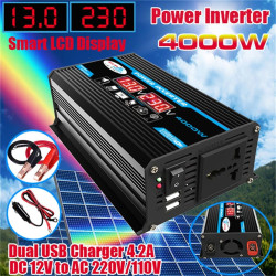 Convertisseur Onduleur 4000W,Transformateur DC 12V vers AC 200V,avec 2 Prises USB UE Et Affichage LED Onduleur Puissance,pour Ca