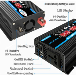 Convertisseur Onduleur 4000W,Transformateur DC 12V vers AC 200V,avec 2 Prises USB UE Et Affichage LED Onduleur Puissance,pour Ca