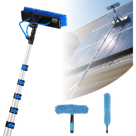 VEVOR Kit Nettoyage pour Panneaux Solaires 10 m Brosse Télescopique Nettoyage à Passage Eau Perche Alliage Alu pour Panneaux Sol