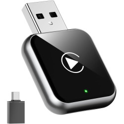 Adaptateur CarPlay sans fil avec CarPlay filaire (USB vers C), mini adaptateur CarPlay au design métallique pour iPhone avec iOS