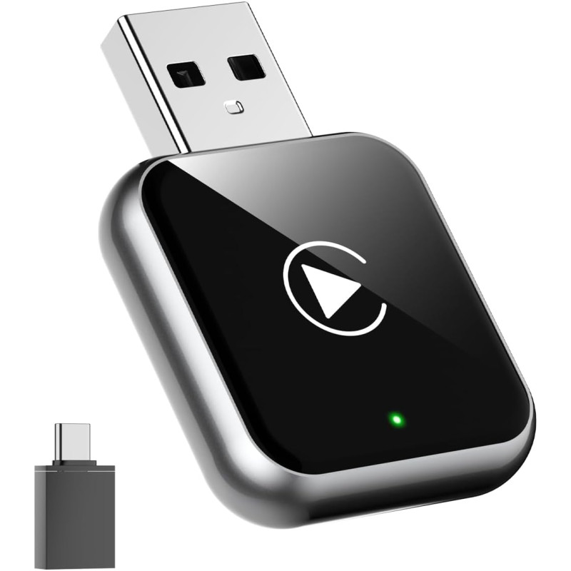 Adaptateur CarPlay sans fil avec CarPlay filaire (USB vers C), mini adaptateur CarPlay au design métallique pour iPhone avec iOS