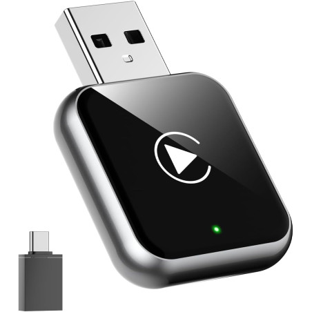 Adaptateur CarPlay sans fil avec CarPlay filaire (USB vers C), mini adaptateur CarPlay au design métallique pour iPhone avec iOS