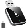 Adaptateur CarPlay sans fil avec CarPlay filaire (USB vers C), mini adaptateur CarPlay au design métallique pour iPhone avec iOS