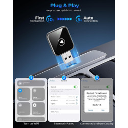 Adaptateur CarPlay sans fil avec CarPlay filaire (USB vers C), mini adaptateur CarPlay au design métallique pour iPhone avec iOS