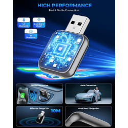 Adaptateur CarPlay sans fil avec CarPlay filaire (USB vers C), mini adaptateur CarPlay au design métallique pour iPhone avec iOS