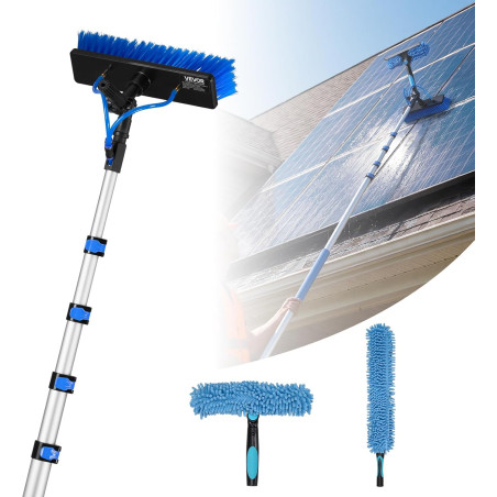 VEVOR Kit Nettoyage pour Panneaux Solaires 7,3 m Brosse Télescopique Nettoyage Passage Eau Perche Alliage Alu pour Panneaux Sola