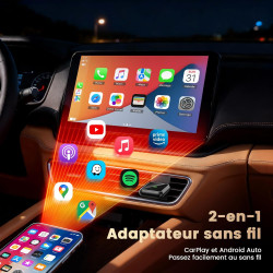 2026 mini adaptateur carplay sans fil 2 en 1 pour apple carplay/android auto avec usb-c/usb-a, plug & play, bleutooth/wifi, conn