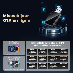2026 mini adaptateur carplay sans fil 2 en 1 pour apple carplay/android auto avec usb-c/usb-a, plug & play, bleutooth/wifi, conn