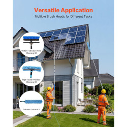 VEVOR Kit Nettoyage pour Panneaux Solaires 7,8 m Brosse Télescopique Nettoyage Passage Eau Perche Alliage Alu pour Panneaux Sola