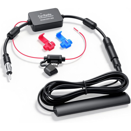Antenne Voiture avec Amplificateur de Signal, Adaptateur Antenne Autoradio FM, Amplificateur Audio Voiture 12V/24V pour Poste Ra