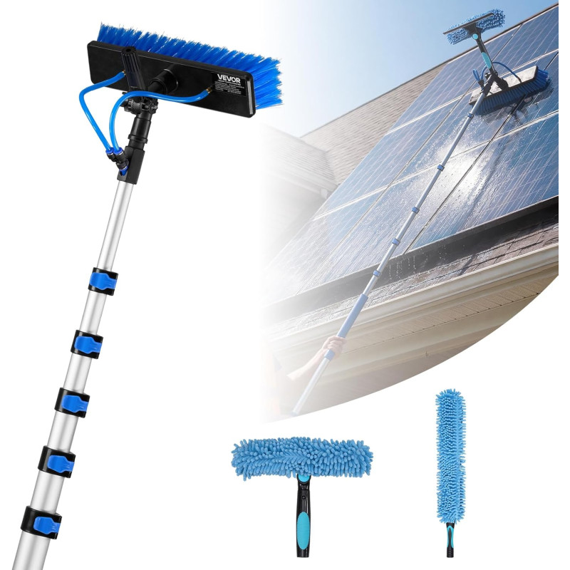 VEVOR Kit Nettoyage pour Panneaux Solaires 12 m Brosse Télescopique Nettoyage à Passage Eau Perche Alliage Alu pour Panneaux Sol
