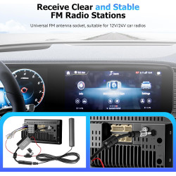 Antenne Voiture avec Amplificateur de Signal, Adaptateur Antenne Autoradio FM, Amplificateur Audio Voiture 12V/24V pour Poste Ra