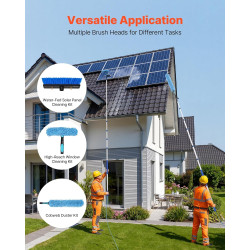 VEVOR Kit Nettoyage pour Panneaux Solaires 12 m Brosse Télescopique Nettoyage à Passage Eau Perche Alliage Alu pour Panneaux Sol