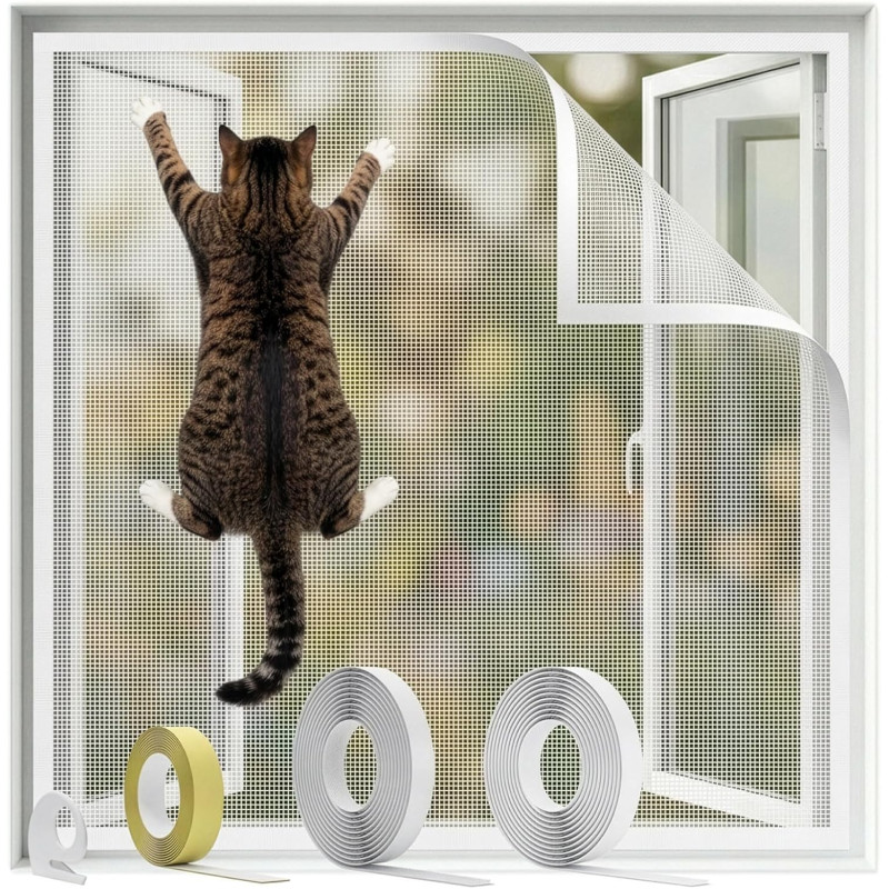 Bksai moustiquaire anti-chute pour chat – renforcée anti-griffes 320g/m², protection fenêtre sécurisée sans perçage, filet auto-