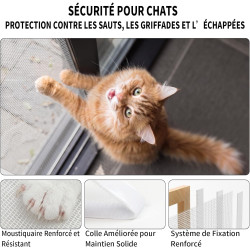 Bksai moustiquaire anti-chute pour chat – renforcée anti-griffes 320g/m², protection fenêtre sécurisée sans perçage, filet auto-
