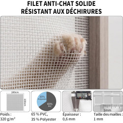 Bksai moustiquaire anti-chute pour chat – renforcée anti-griffes 320g/m², protection fenêtre sécurisée sans perçage, filet auto-