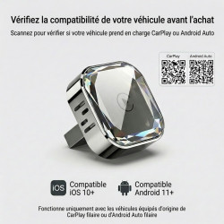 Adaptateur CarPlay sans Fil et Android Auto 2-en-1, Dongle Plug & Play pour Voiture avec WiFi 5.8GHz, pour iPhone et Android, Co