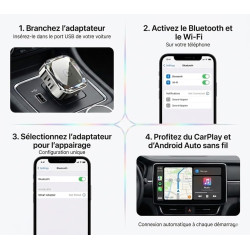 Adaptateur CarPlay sans Fil et Android Auto 2-en-1, Dongle Plug & Play pour Voiture avec WiFi 5.8GHz, pour iPhone et Android, Co