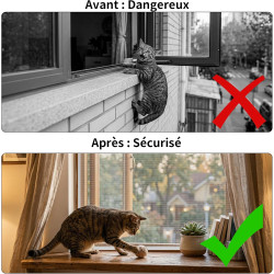 Bksai moustiquaire anti-chute pour chat – renforcée anti-griffes 320g/m², protection fenêtre sécurisée sans perçage, filet auto-