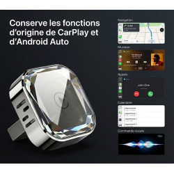 Adaptateur CarPlay sans Fil et Android Auto 2-en-1, Dongle Plug & Play pour Voiture avec WiFi 5.8GHz, pour iPhone et Android, Co