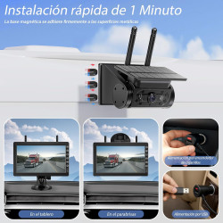 Solaire Caméra de Recul sans Fil avec 7" Moniteur 1080P, Magnétique à Batterie Rechargeable 10000 mAh, Prend en 4 Caméras, pour 