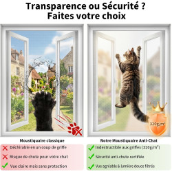Bksai moustiquaire anti-chute pour chat – renforcée anti-griffes 320g/m², protection fenêtre sécurisée sans perçage, filet auto-