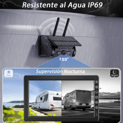 Solaire Caméra de Recul sans Fil avec 7" Moniteur 1080P, Magnétique à Batterie Rechargeable 10000 mAh, Prend en 4 Caméras, pour 