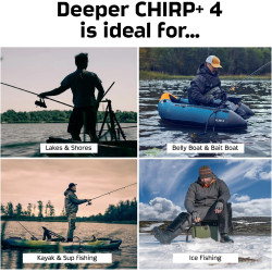 Détecteur de poissons Deeper CHIRP+ 4 à commande vocale et alimenté par l'IA avec GPS – Sonar portable pour la pêche en bateau, 