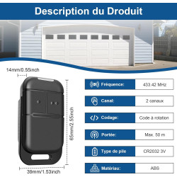 433,42MHz 2 Canaux Telecommande Portail S0-mfy pour 2401539, 1841025,1841026, 3PCS, Rolling Code, Télécommande Bip Portail de Ga
