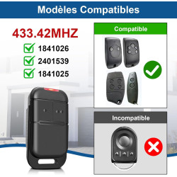 433,42MHz 2 Canaux Telecommande Portail S0-mfy pour 2401539, 1841025,1841026, 3PCS, Rolling Code, Télécommande Bip Portail de Ga
