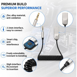 Adaptateur bleutooth jack 6.0 pour voiture, récepteur bleutooth auxiliaire 3.5mm avec micro intégré pour kit main libre, prise b