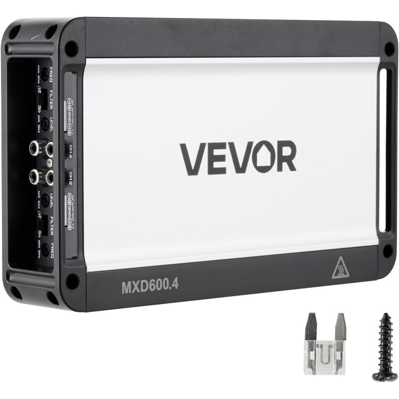 VEVOR Amplificateur Audio Voiture, Ampli de Puissance à 4 Canaux Pontables pour Subwoofer, Classe D à Gamme Complète, Amplificat