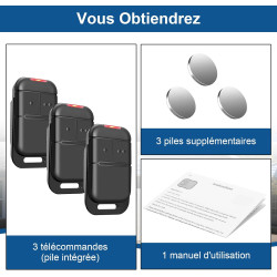 433,42MHz 2 Canaux Telecommande Portail S0-mfy pour 2401539, 1841025,1841026, 3PCS, Rolling Code, Télécommande Bip Portail de Ga